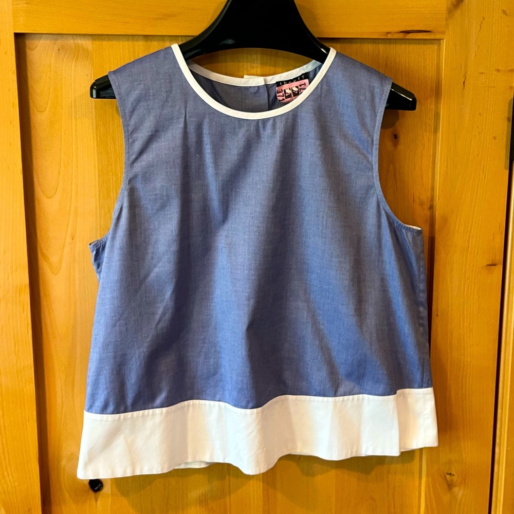 Theory sleeveless chambray and white blouse, Size: Medium
